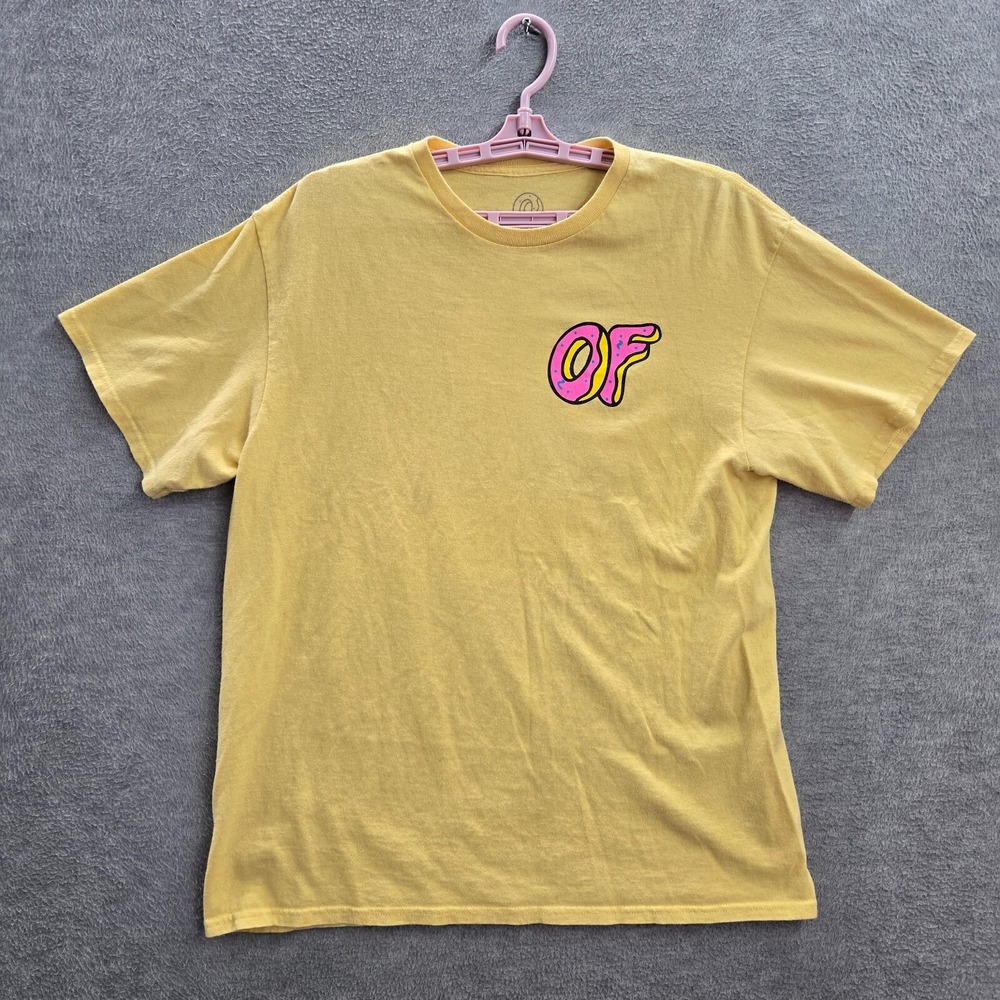 OF Men Shirt L Yellow Short Sleeve Cotton Logo Graphic